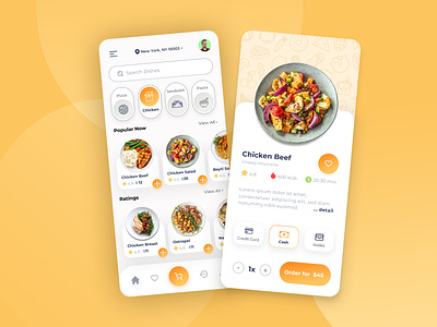 Food Restaurant App 🍝 app chicken cook design eat eating food illustration meal mobile mobile ui restaurant ui ux