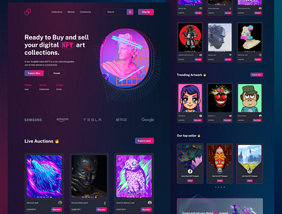 NFTs Marketplace Website Landing Page branding creative crypto digitalart dribbble figma graphic design illustration interface design landingpage marketplace nft nftmarketplace nftwebsite trendy ui uiux ux design webdesign website