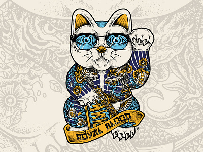 Yakuza Neko bodilpunk cat dotwork drawing illustration merchandise neko teedesign yakuza