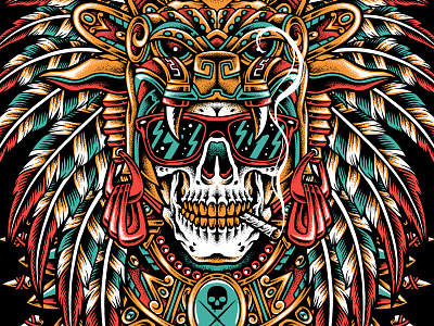 Mayan Jaguar Warrior Skull design' Sticker