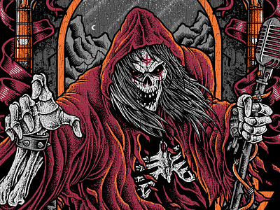 Red Reaper artwork band merch bodilpunk drawing festival grim reaper illustration merchandise metal pointillism rock skull tattoo