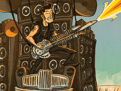 Rock on! car chrome drawing fire guitar illustration mad max music rock rock and roll speakers