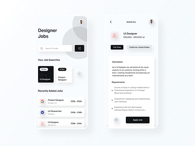 Designer Jobs App app clean concept design jobs minimal mobile mobile app design ui ux