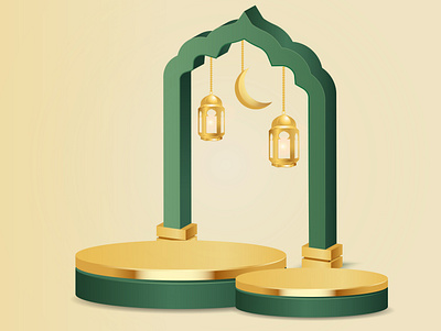 3d realistic gold podium in islamic style 3d design graphic design illustration podium ramadan ui vector