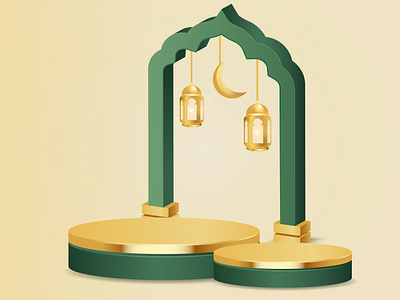 3d realistic gold podium in islamic style