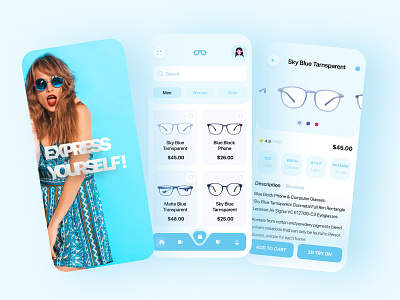 Sunglasses app animation app blue branding buy clean color icon interaction ios ios app minimal product typography ui user experience userinterface