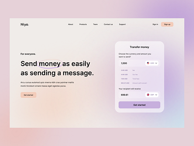 Niyo - Money Transfer and Online Payments bank business cryptocurrency finance fintech landing page money transfer online payment send transaction wallet