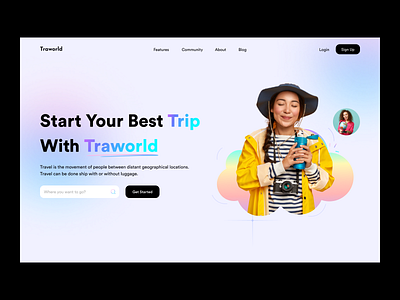 Traworld - Travel Landing Page Concept branding business design interaction minimal tour tourist vacation travel travel agency travel app travel guide trip planner uiux webdesign