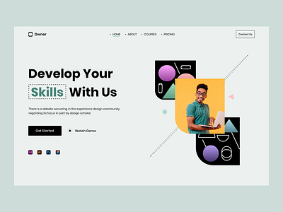 🎓 Learning Banner banner design education hero section home page interaction landing page online learning research skills ui ux website design