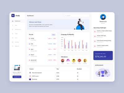 Study dashboard animation app branding crm dashboad design education illustration interaction learning school software students study ui