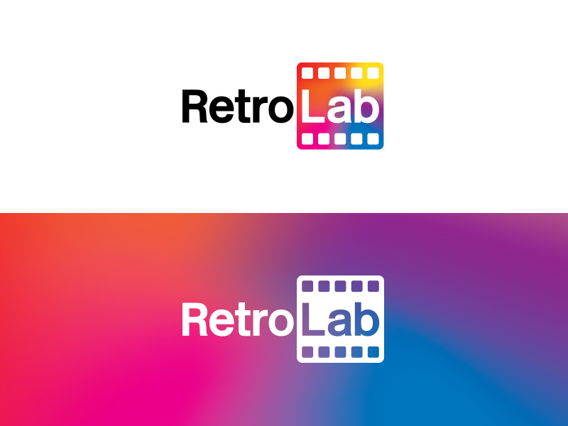 RetroLab Final Branding logo design design type rainbow symbol icon film retro colours logo