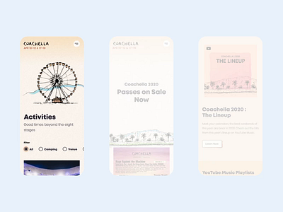 Coachella Mobile animation concert ecommerce event filter homepage interaction menu mobile mobile ui motion responsive scroll web website