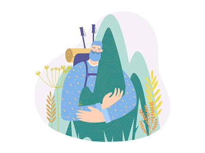 Happy hiker active sports adventures happy times hiking illustration mountains outdoors tourism trekking