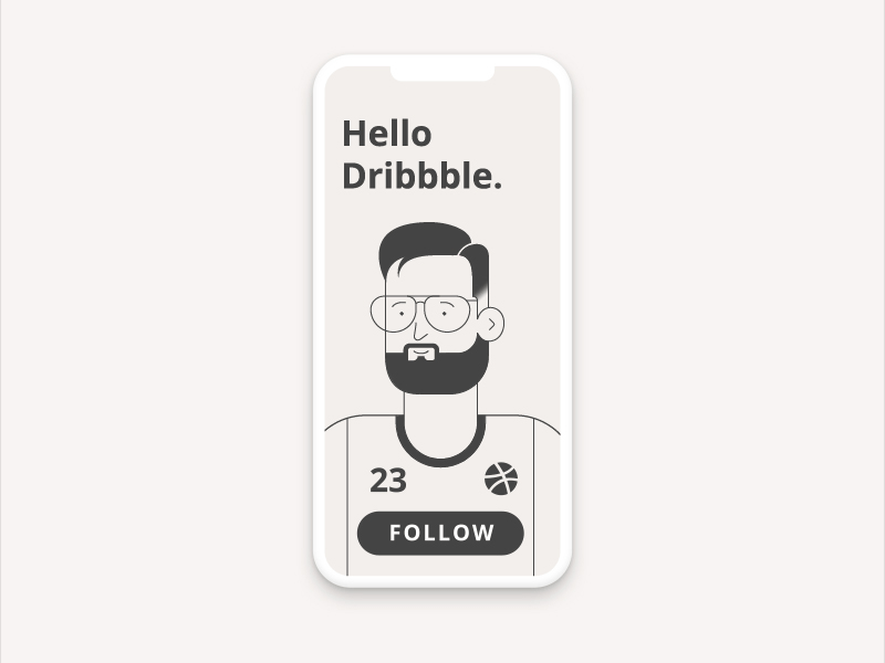 Hello Dribbble. animation app basketball debut first shot hello dribble illustration motion portrait ui ux