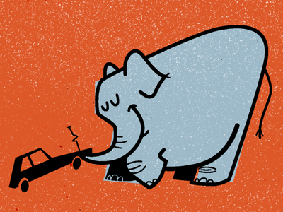 Elephant Towing car cartoon elephant illustration logo retro towing