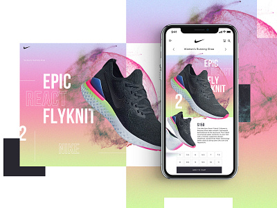 Nike Epic React Flyknit 2 Website Design Concept branding creative design graphic desgin mobile design mockup design nike product design shoes typogaphy ui web web design