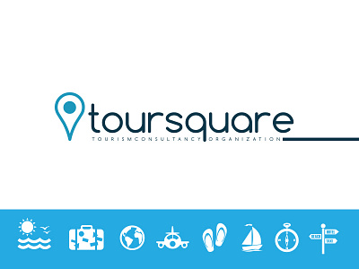 Toursquare Logo blue fly icon identity logo map point sea sun world