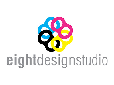 Eight Design Studio Logo agency clean cmyk concept design eight helvetica icons identity illustration logo print studio typography white