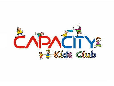 Capacity Shopping Mall Kids Club Logo children club entertainment fun kids logo mall shopping type