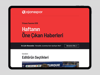 Ajansspor Email Newsletter ajansspor clean ui email design email marketing email template erdemozkan logo minimal news newsletter newspaper rightpage saran holding sketchapp soccer logo sports app