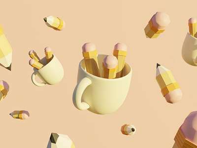 Pencils inside a mug | 3D Blender 3d 3d ilustration 3d modeling blender design low poly model modeling still life