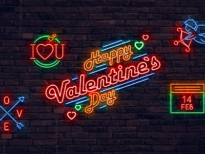 Happy Valentines Day Neon Effect