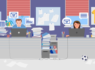 Busy office vector illustration video animation
