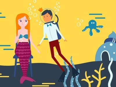 Little mermaid | animation scene 2d animation booking app explainer video video animation the prince charming little mermaid vector illustration