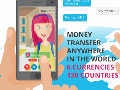 Animation scene 1 2d illustration adobe illustration girl money app money transfer vector illustration video animation