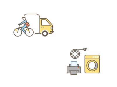 Delivery / Device handling beep beep bicycle postman printer washing machine