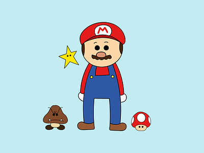 It's-a me, Mario! drawing fanart gaming gaming art goomba hand drawn illustration illustrator mario mushroom nintendo practice star super mario video game video game art wacom tablet