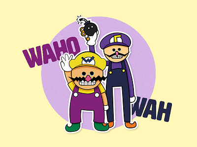 Wa-ha-hah! It's Wario & Waluigi! bobomb game character illustration illustrator mario mario world purple super mario video game wacom wah waho waluigi wario yellow