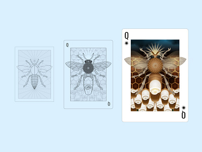 Queen bee playing card process animal design illustration playing card