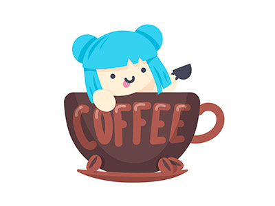 Coffee - break app blue break coffee design icon illustration kawaii mojilala sticker vector