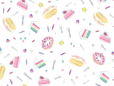 Rainbow sweets pattern with watercolor