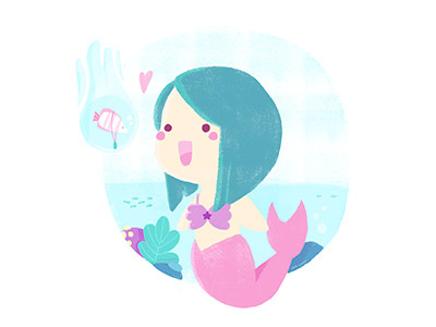 Sea world - Mermaid mythology funny kawaii children textures fantasy character girl illustration mythology mermaid sea