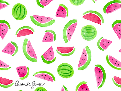 Watermelon Watercolor Pattern amanda gomes fruit illustration painting pattern design repeat pattern surface design surface pattern design watercolor watermelon