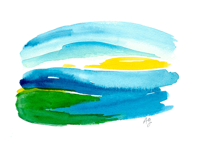 Watercolor Landscape in Blue abstract abstract painting amanda gomes blue green landscape ocean painting water watercolor