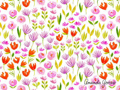 Flower Field Pattern amanda gomes floral illustration flowers illustration surface design surface pattern watercolor