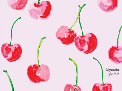 Cherries amanda gomes art cherries cherry fruit pattern repeat pattern surface art surface pattern watercolor