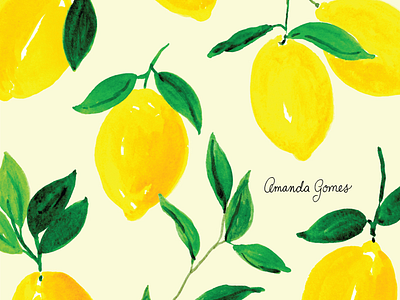 Lemons amanda gomes citrus fruit illustration lemons painted fruit painting repeat pattern surface design surface pattern watercolor yellow