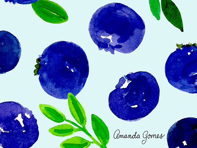 Blueberries amanda gomes blueberries food fruit illustration painted illustration painting pattern surface design surface pattern watercolor watercolor illustration