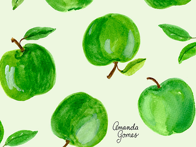 Green Apples amanda gomes apples fruit painting green painted fruit surface pattern surface pattern design watercolor watercolor pattern