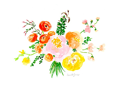 Watercolor Bouquet bouquet florals flowers orange painting peony pink warm colors watercolor yellow