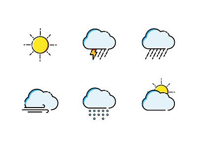 Illustrated Weather Icon Set (Freebie) cloud free freebie icons identity illustration rain sun thunder vector weather wind