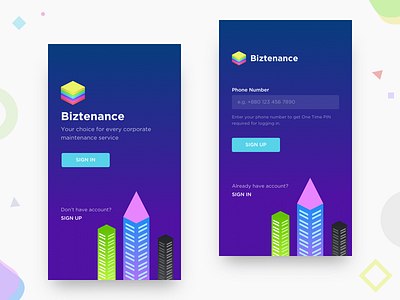 Biztenance - Splash & Sign Up