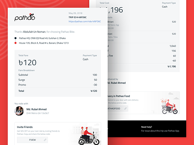 Email Receipt - Pathao email email receipt food pathao receipt ride ride share ui