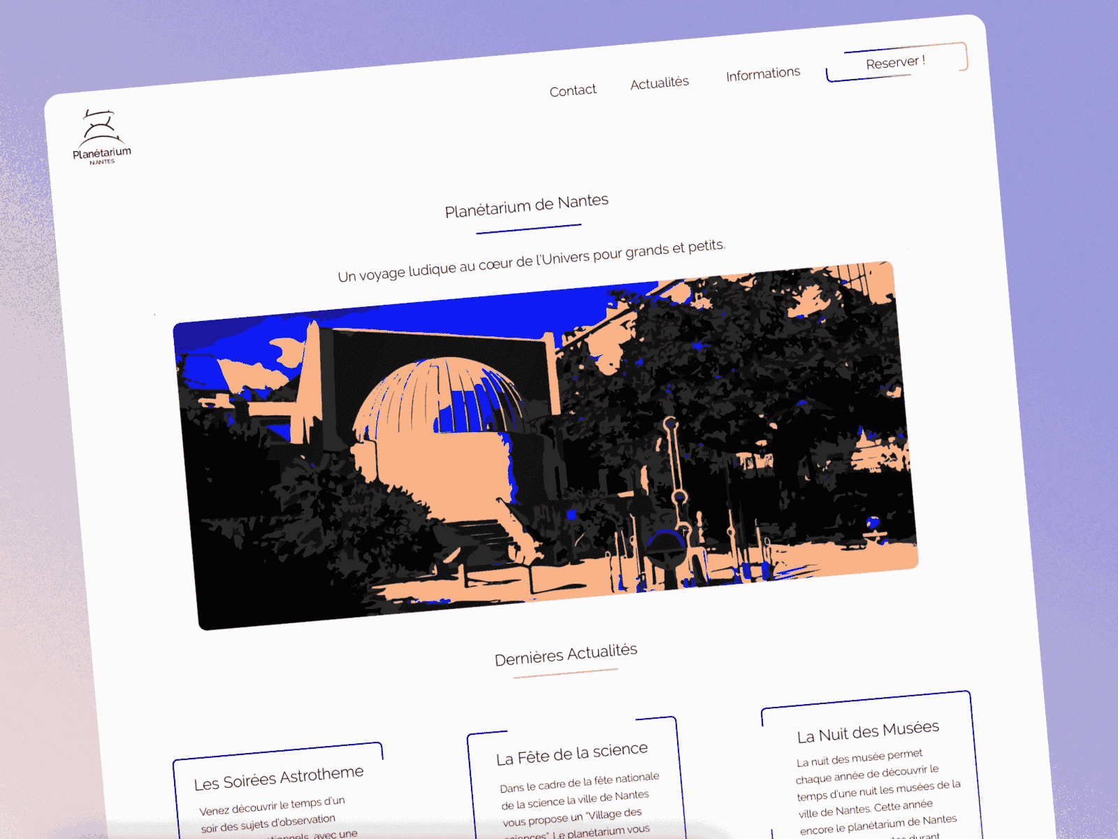 Planétarium de Nantes website redesign gradient homepage light design planets print space ui ux web website