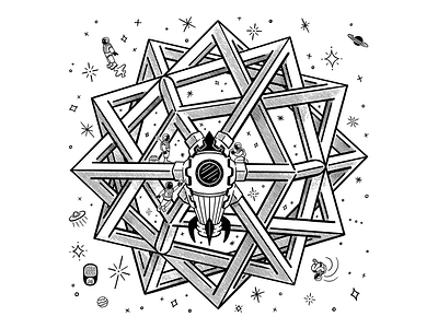 "Inner Space" Polyhedral Merch Design design digital art escher illustration merchandise design optical illusion procreate sacred geometry sci fi science fiction shirt design spaceship