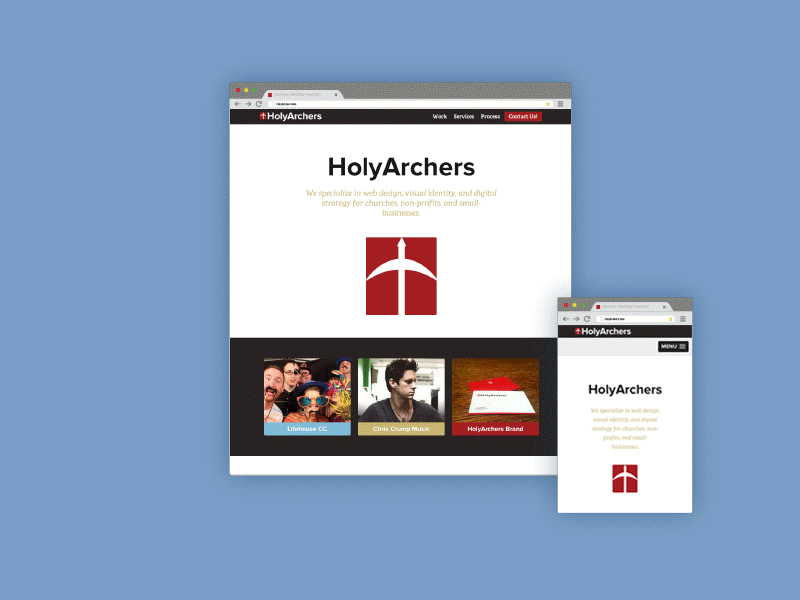 HolyArchers.com ikons mockup rwd screenshot web design website